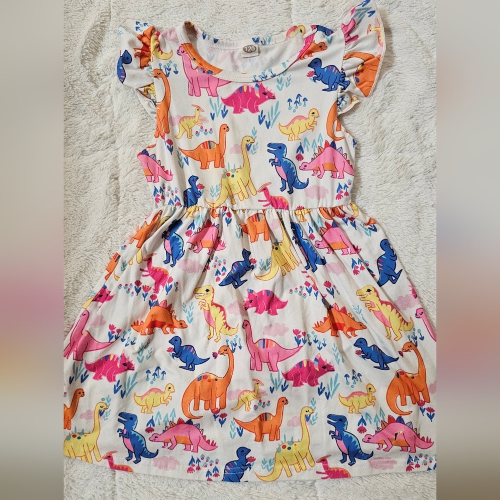 Girls Size 5/6 Colorful Dinosaur Dress